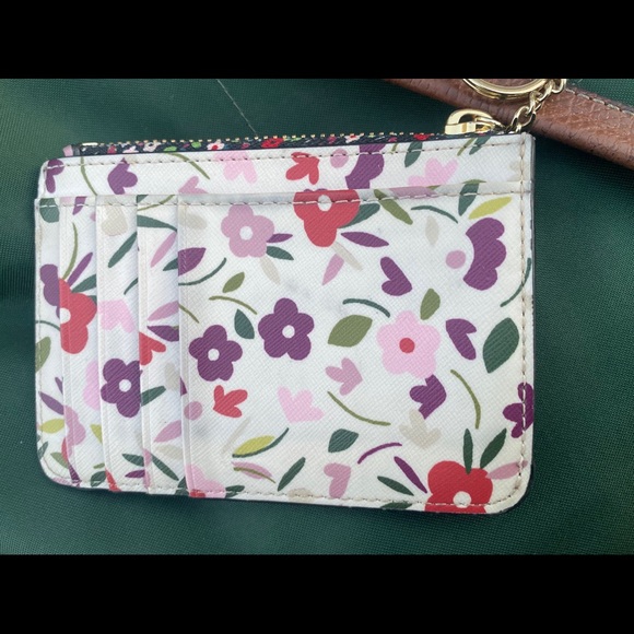 KATE SPADE FLORAL KEYCHAIN Wallet COTTAGECORE 14K GOLD-TOUCHED BLACK WHITE LUX - Picture 5 of 9